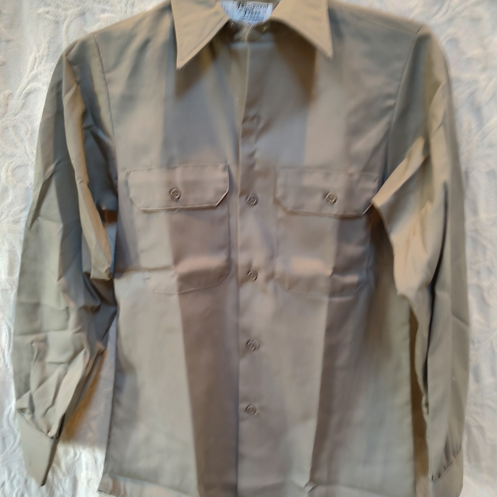 Men's Permanent Press Tan 14 Neck P2p 19 Khaki Button-Up Shirt
